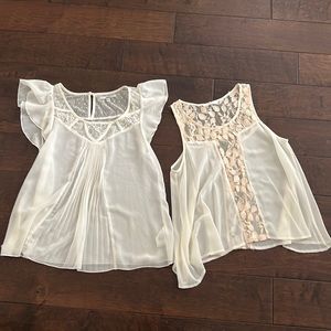 Two Sheer Cream Tops (size small)